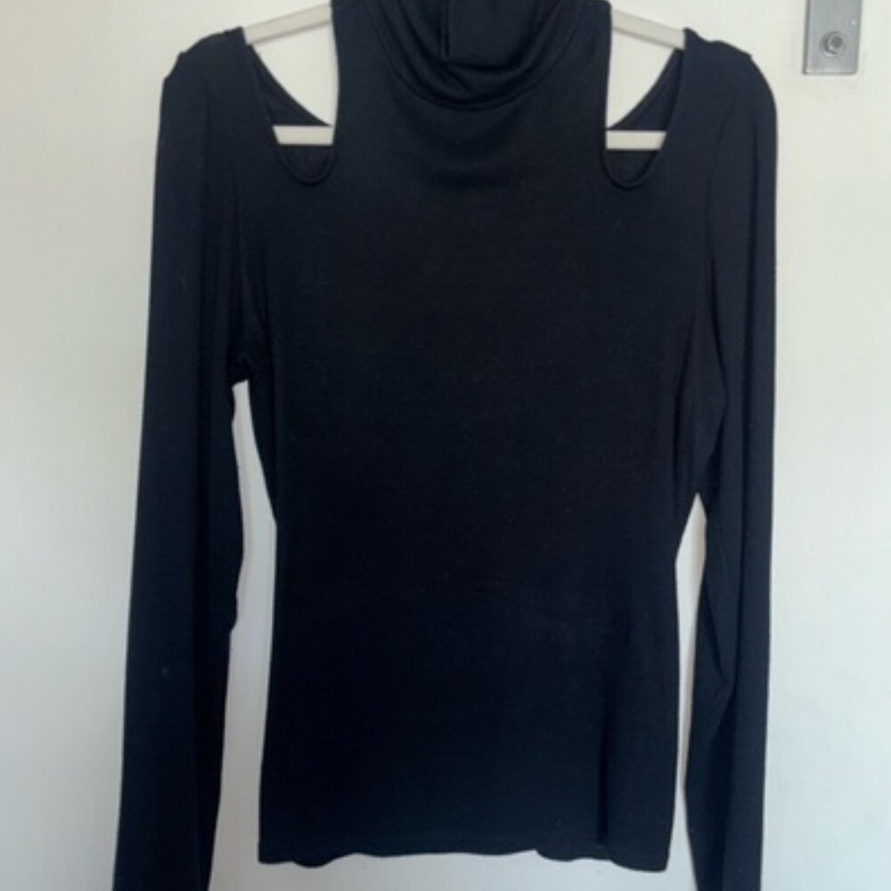 Black Cut-Out Turtleneck Top
